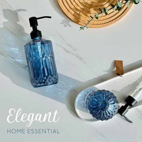 Image of JASAI 18 Oz Blue Soap Dispenser with Black Rust Proof Pump | Refillable Bathroom Soap Dispenser with Thick Glass, Kitchen Soap Dispenser for Hand Soap, Dish Soap, Lotion.(Blue)