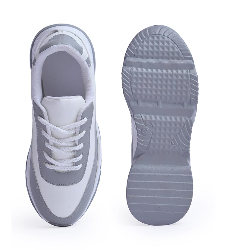 Image of JM LOOKS Women Lace-Up Sneakers Casual Shoes Monochrome Chunky Sneakers for Women & Girls