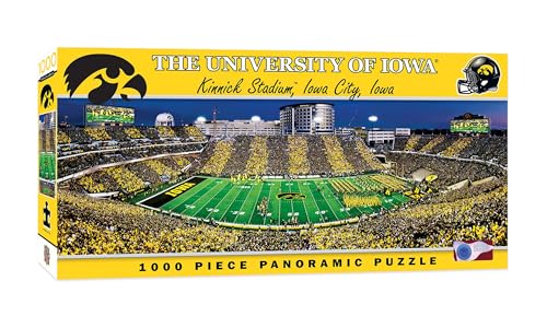 Image of MasterPieces - 1000 Piece Jigsaw Puzzle, NCAA Iowa Hawkeyes, Panoramic Football Stadium View, Fun for Adults and Family, 13 inchx39