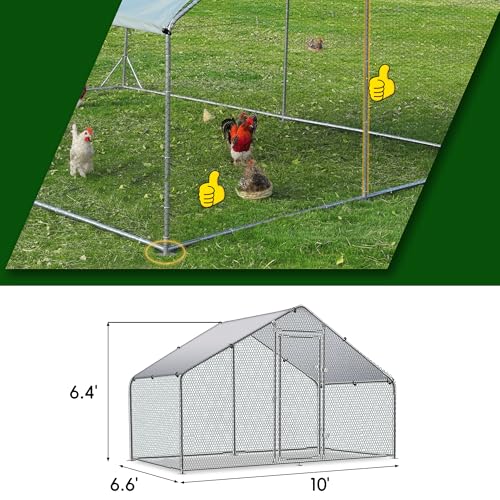 Large Metal Chicken Coop Round Top Upgrade Tri-Supporting Wire Mesh Chicken Run,Chicken Pen with Water-Resident and Anti-UV Cover,Duck Rabbit House Outdoor (Spire Roof 10’ W x 6.6’ L x 6.5’ H) - Thumbnail 2