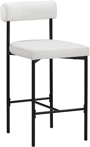 Miniatura 37 de Nathan James - Dahlia - Silla alta, moderno taburete alto con respaldo, patas de metal estilo mediados de siglo y cojín acolchado de piel, para