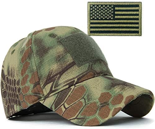 REDSHARKS Snake Camouflage Camo Baseball Cap with American Flag USA Tactical Operator Army Military Hat for Shooting Hunting Olive