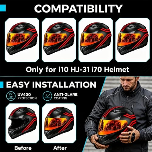 Image of PSLER Shatterproof Helmet Visor for i10 HJ-31 i70,Deep Red