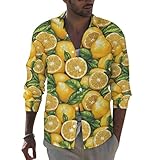 Camisas de Manga Larga para Hombre con Estampado de Dibujos Animados de limón, Camisas Casuales elásticas con Botones para Hombre, Ajuste Regular