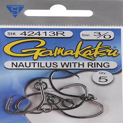 Gamakatsu Nautilus Circle Hooks with Ring (Pack of 4), Size 3/0, white