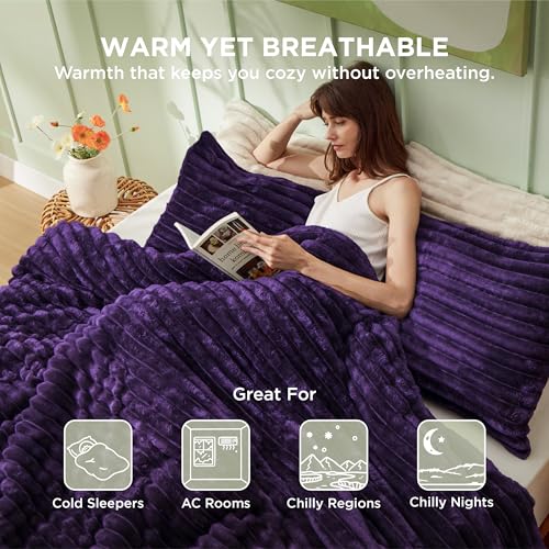 Image of Bedsure King Fluffy Comforter Set - GentleSoft 3 Pieces Luxury Fleece Purple Bedding, Cozy Room Decor Aesthetic, 1 King Bed Comforter (104 inchx90 inch) and 2 Pillowcases (20 inchx36 inch)