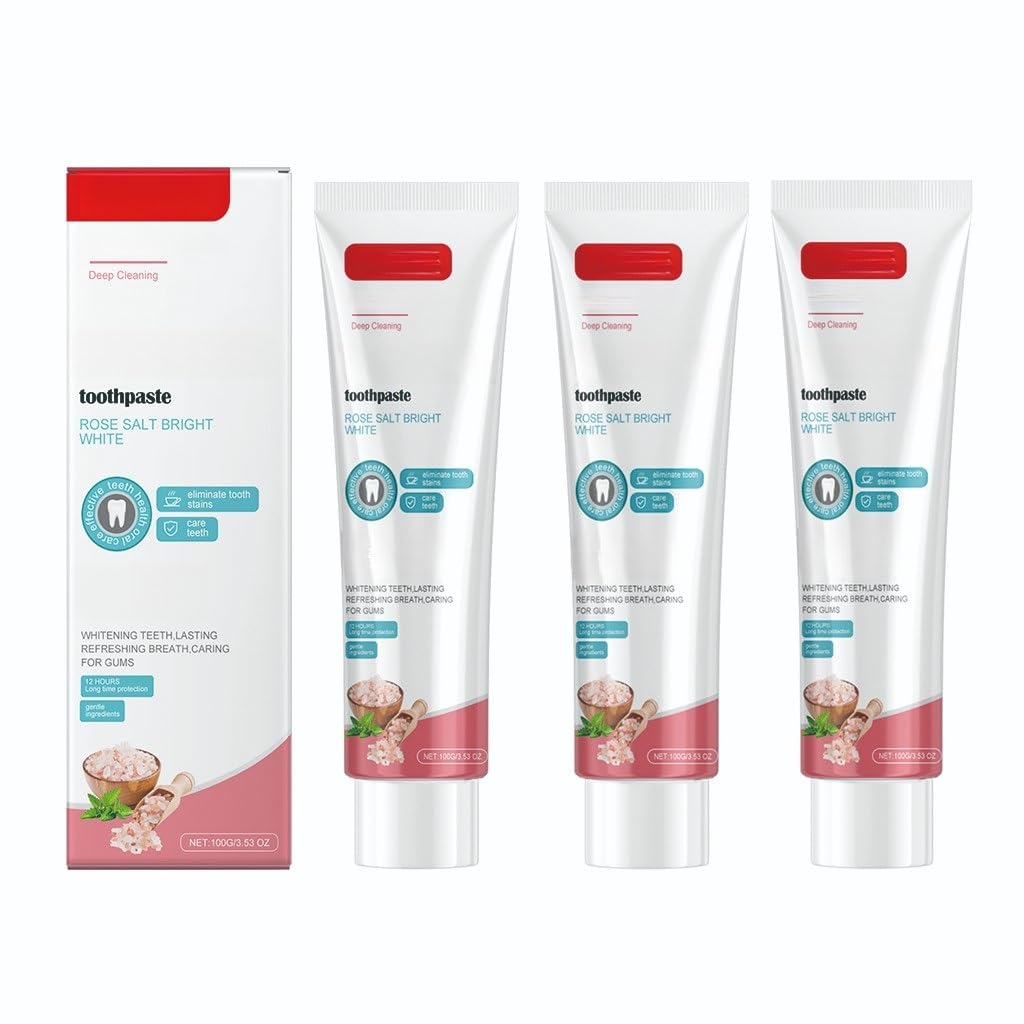 Dentifricio sbiancante alla menta e rosa, estratto naturale for la rimozione delle macchie, formula delicata non abrasiva for l'alito fresco e l'igiene orale quotidiana(3pcs)