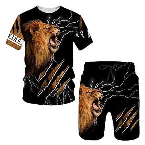 Ensemble T-shirt lion féroce 3D et short pour homme tenue décontractée