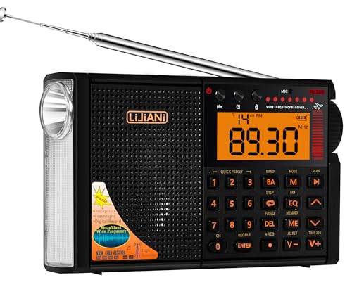 Shortwave Radio AIR/VHF/AM/FM/SW/Weather Bands Transistor with Bluetooth/TF Card/Flashlight,Key Backlight, Digital Record, Alarm Clock,Sleep Timer,Powered by AA Battery