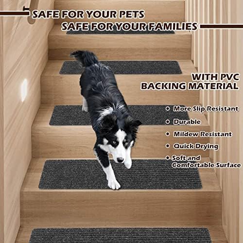 AISEY Stair Treads Carpet Non-Slip Indoor Stair Runners for Wooden Steps, Stair Rugs for Kids and Dogs, Set of 13, 8" X 30", Grey