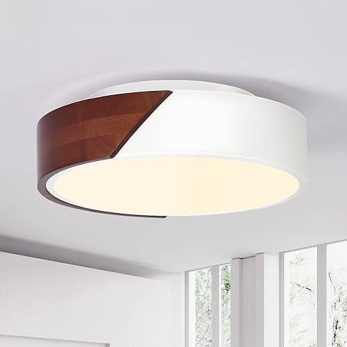 Qamra Modern Flush Mount Ceiling Light, 2-Light E12 Wood Close to Ceiling Lighting Fixture, Acrylic Shade Ceiling Lamp for Bedroom Hallway Bathroom Laundry Room, White, 12.5''