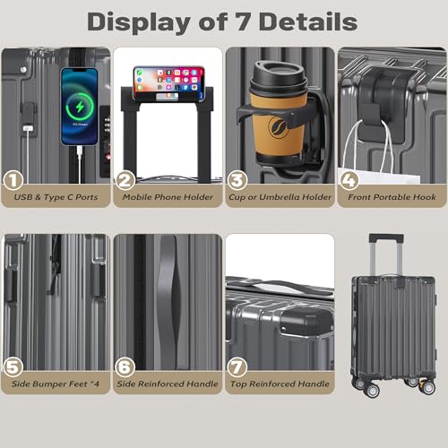 Luggage Sets 3 Piece, Lightweight Hardshell Luggage Sets with Double Spinner Wheels, ABS+PC Hardside Suitcase Set with TSA Lock & YKK Zipper for Women Men Travel, Expandable, 20/24/28 Inch, Grey3