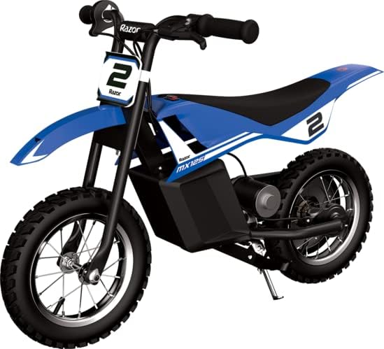 Razor MX125 Dirt Rocket Electric-Powered Bike with Authentic Motocross Geometry, Rear-Wheel Drive,100-watt, high-Torque, Chain-Driven Motor, for Kids 7+, Blue