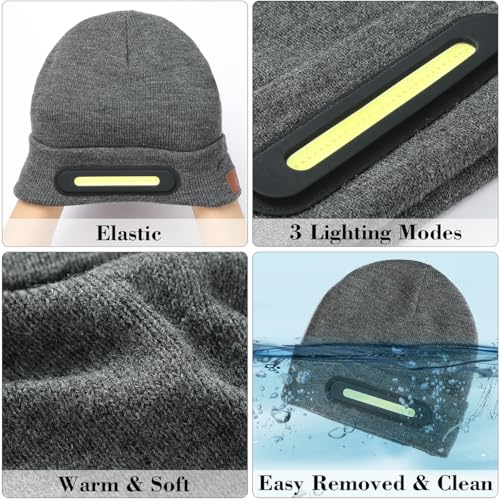 Image of LED Beanie with Light, Unisex USB Rechargeable Headlamp Beanie Flashlight Beanie Hat for Men Women