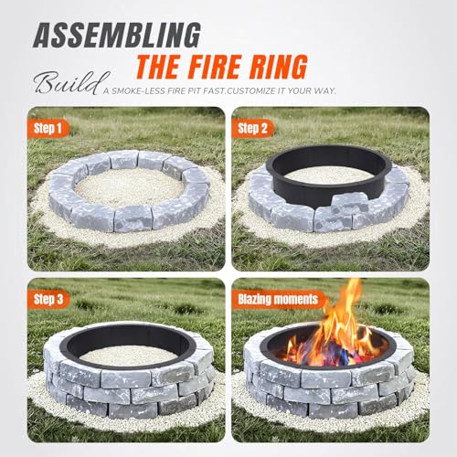 INNOSTAGE Feuerschalenring, robuster Stahl-Feuerring für außen, DIY-Camping-Feuerring, Oben oder im Boden, schwarzes Carbon für Hinterhof, Terrasse, Lagerfeuer (Black, 36 inch)