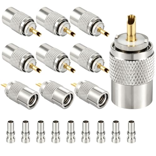 RFAdapter PL 259 Connectors 10 Pack PL-259 UHF Male Solder Connector Plug with Reducer Teflon Material 50ohm for RG59 RG8 RG8x LMR-400 RG-213 Coaxial Cable Compatiable with Ham Radio Antenna