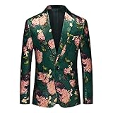UNINUKOO Mens Floral Tuxedo Suit Jacket Casual Dress Party Flower Pattern Blazer for Men US Size 38 Emerald Green