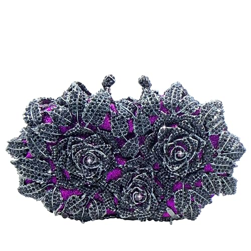 Image of Boutique De FGG Mini Flower Evening Bags For Women Formal,Party Rhinestone Clutch Purses,Wedding Floral Crystal Clutch Bag