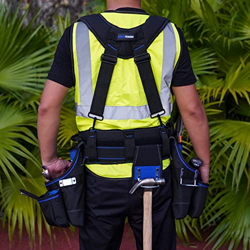 Image of MELOTOUGH Pro Framer's Combo System Apron Tool Pouch Tool Belt with Suspenders Builder Heavy Duty Carpenter Suspension Rig Tool Belt and Multi Function (Blue)