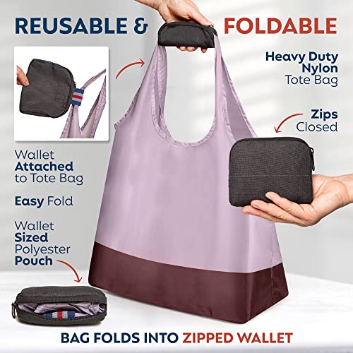Reusable Grocery Bags - Shopping Bags Foldable Into Attached Pouch Wallet, Comfort Handle, Washable, Waterproof, Heavy Duty Ripstop - Large Capacity - Foldable Tote Bag – 2 Pack #TOP2