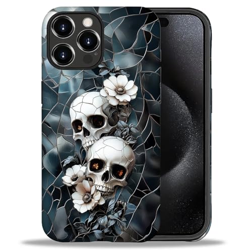 ZHEGAILIAN Case for iPhone 16 Pro Max,Shockproof Hard Shell + Soft Silicone 2 in 1 Hybrid,Shockproof Bumper Drop Protective - Skeleton Wild Flowers Dark