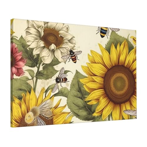 Tableau sur toile fleurs et abeilles pour raviver un mur blanc vide de bureau ou de salon