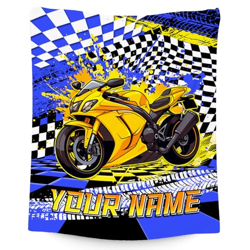 Personalized Blanket for Boys, Motorcycle Blankets Gifts, Custom Car Throw for Kids Grandson, Fluffy Flannel Throw for Boys, 40"x50"