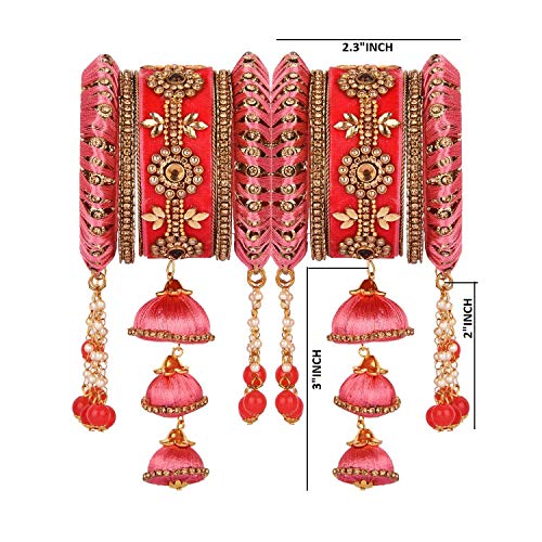 Efulgenz Indian Bangle Set Cz Crystal Kundan Wedding Bridal Silk Thread Velvet Bangle Bracelets Jewelry For Women Girls (Set Of 10), 2-8 #TOP1