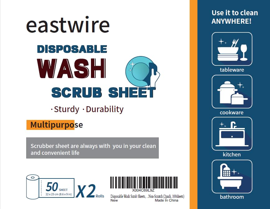 Image of Disposable wash Scrub Sheets, Daily Dish Scrubber, dishcloths 100sheets | for Washing Dishes and Cleaning Kitchen, Bathroom, Paper Towel Format, Multi-Purpose, Heavy Duty, Non-Scratch, 2rolls