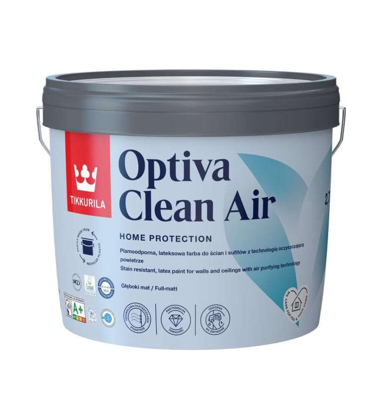 TIKKURILAOptiva Clean Air - Air Purifying Durable Full Matt Emulsion (Walls & Ceilings) - 10 Litres