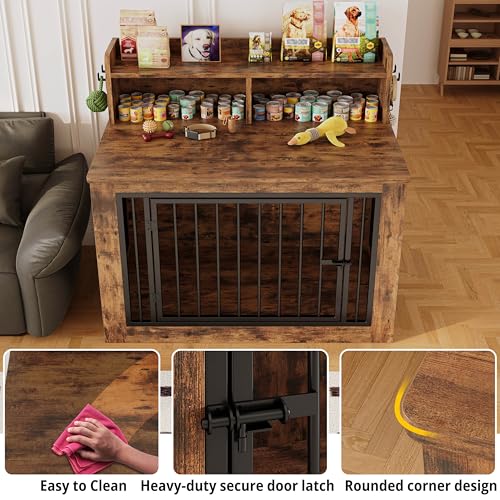 IRONCK Extra Large Dog Crate Furniture, 43.3 inches Wooden Dog Crate with Storage and 4 Hooks, Heavy Duty Pet Crate for Large Dog, Decorative Pet Cage for Indoor (30" L x 43.3" W x 41.1" H) - Image 6