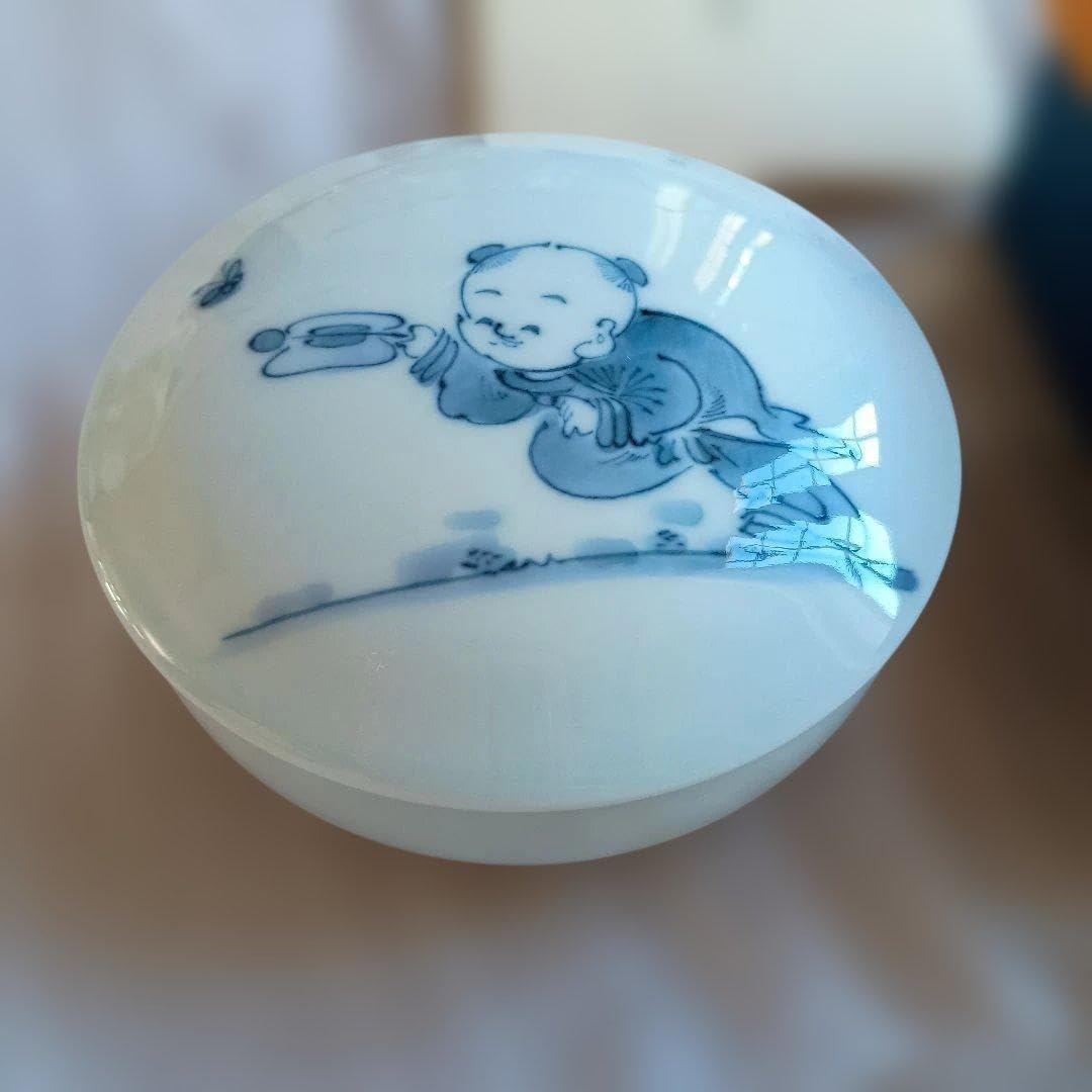 平戸松山窯 唐子 蓋物 直径10cm