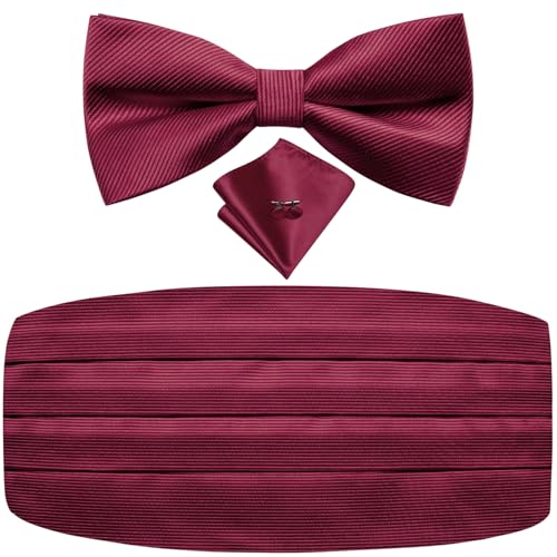 Image of Dubulle Mens Cummerbund and Bow Tie Set Paisley Floral Pretied Bowties for Men Pocket Square Cufflinks Wedding Business