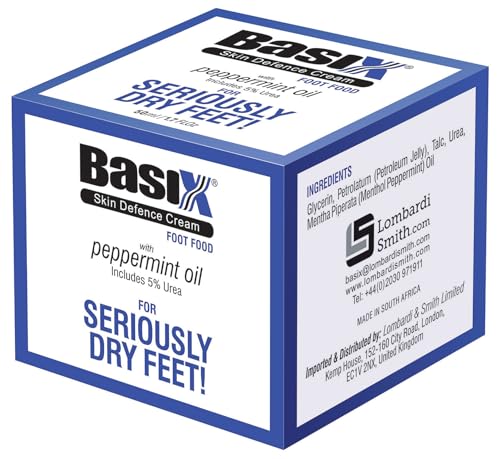 Basix Skin Defence Cream Foot Food Foot Repair and Restoration Balm for Dry Feet and Cracked Heels with 5% Urea and Peppermint Oil Soothes, Repairs, Stimulates and Invigorates Tired Feet