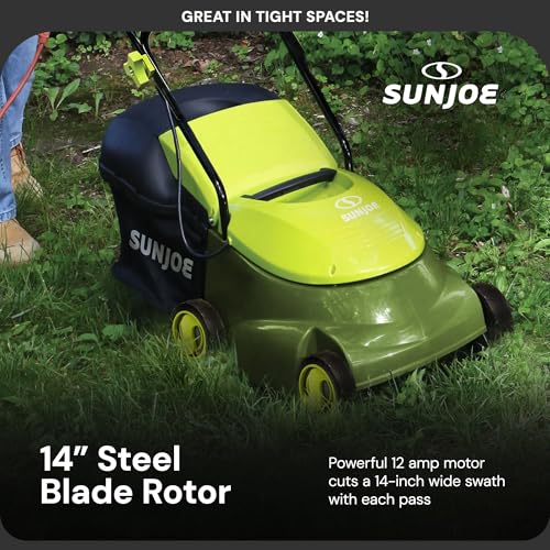 Sun Joe MJ401E 14-Inch 12-Amp Electric Lawn Mower w/Collapsible Handle for Storage, 3-Position Height Control, 10.6-Gallon Bag, Green - Thumbnail 4