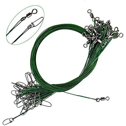 100 Lbs Heavy Duty Fishing Leader Wire Line Steel Leader Fishing Saltwater with Swivles Snap (Green-30 PCS) Cover