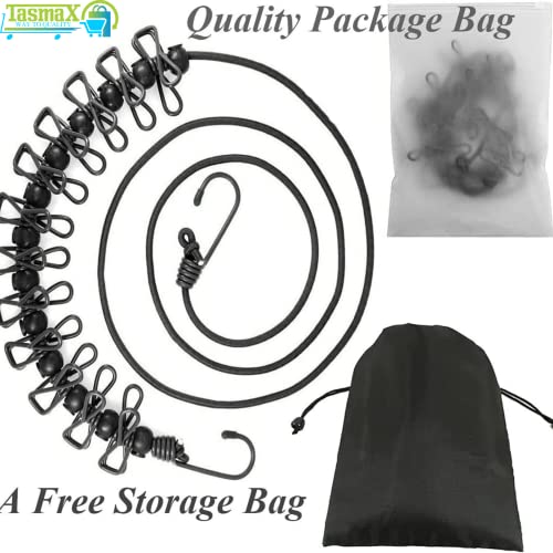 Image of TASMAX Cloth line Rope for Cloth Drying Cloth Drying Rope with Hooks Rope for Drying Clothes Hanging with 12 Clips for Clothes Drying Wire for Clothes Pack of 3