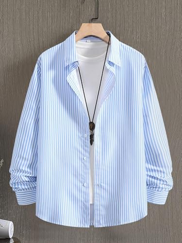 Image of Afflatus Men's Striped Casual Regular Fit Shirt Cotton Blend Stripe Full Sleeve Stylish Shirt for Men