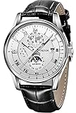 Black Leather Strap Watches for Mens Chronograph Mechanical Wrist Watches White Moon Phase Dial...