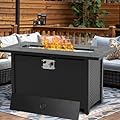 Yangming Propane Fire Pit Table, 45 Inch 50,000 BTU Square Outdoor Gas Firepit with Steel Tabletop, Glass Wind Guard, Blue Glass Stone and Waterproof Cover for Garden, Patio, Deck, Yard