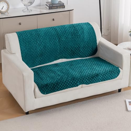 Image of HOKIPO Quilted Sofa Cover 2 Seater for Seat & Back, Washable Kids & Pet Friendly Sofa Cover, 'Quilt Classic' Teal (IN-926-TEAL*2)