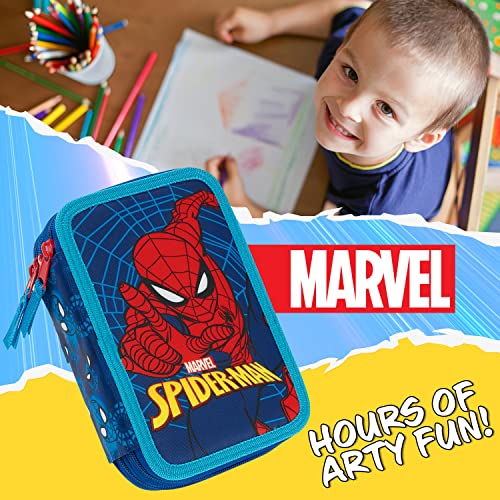 Marvel Pencil Case with Stationery Included School Supplies Filled Large Pencil Case Multiple Compartments Colouring Pencils Pens Boys Stationery Set Gifts for Boys (Spiderman Triple Zip) - Image 3