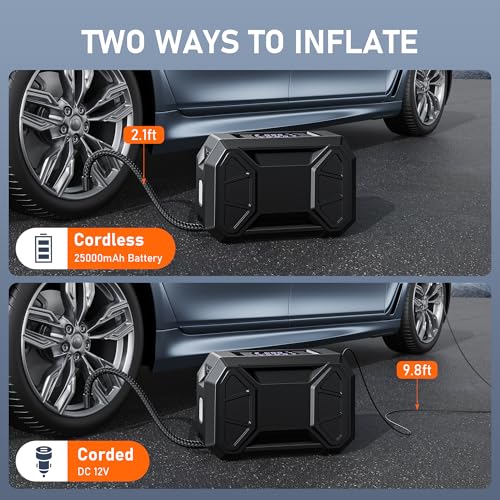 Image of Pumptiva Tire Inflator Portable Air Compressor, 3X Faster Portable Tire Inflator for Car 150PSI Air Pump for Car Tires with LED Light, Auto Shut-Off for Motorcycle, Bicycle, Bike, Ball (Dark Grey)