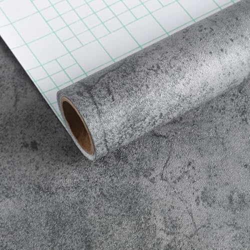 JSEVEM 16"×197" Extra Thick Dark Blue Grey Concrete Wallpaper Peel