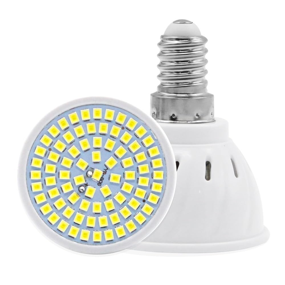 1fortunate Paquete de 50, bombilla de foco LED E14 AC220V 2835SMD 48/60/80leds lámpara de foco LED iluminación interior(Warm White,80Leds E14)