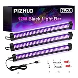 PIZHLO 3 Pcs Black Light Bar, 12W 1ft USB Blacklight Strip Light for Glow Party, Magnetic Black Light Strip Tube, Portable LED Black Light for Fluorescent Tapestry Poster Body Paint Christmas Cabinet