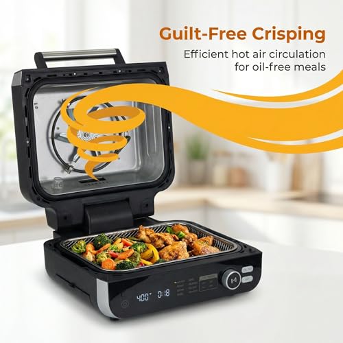 Image of NEWBULIG Electric Grill Outdoor, Electric 8-in-1 BBQ Grills with Air Fryer, Roast, Steak, Broil, Bake, Vegetables, Reheat, Dehydrate, 140F-450F, 1550W, for Barbecue, Camping Gatherings