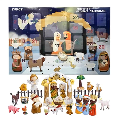 LearnLyrics Calendrier de l'Avent 2024 pour crèche de Noël 2024 - Calendrier de l'Avent religieux chrétien - Kit de 25 calendriers de l'Avent religieux chrétiens