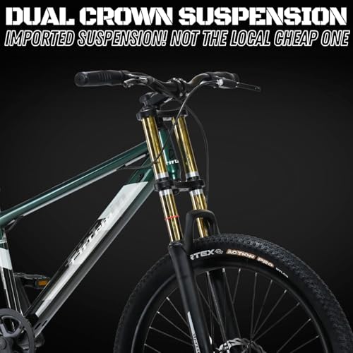 Image of FitTrip Adult Super Dominator Non Gear | 27.5 Inch Stunt MTB | Imported Double Crown Suspension | 160MM Jak Dual Disk Brakes | Best Single Speed Stunt Cycle (British Racing Green)