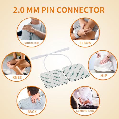 Tens Elektroden Pads 40x40mm 16 Stücke, TENS EMS ELEKTRODEN für TENS-Geräte & EMS-Trainer 2mm-Pin-Anschluss, selbstklebende Ersatzpads für die Elektrotherapie